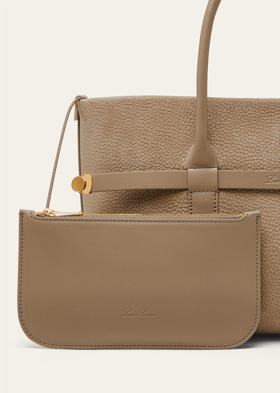Bolso pequeño Ghiera Shopper de piel de becerro color topo/oro sol