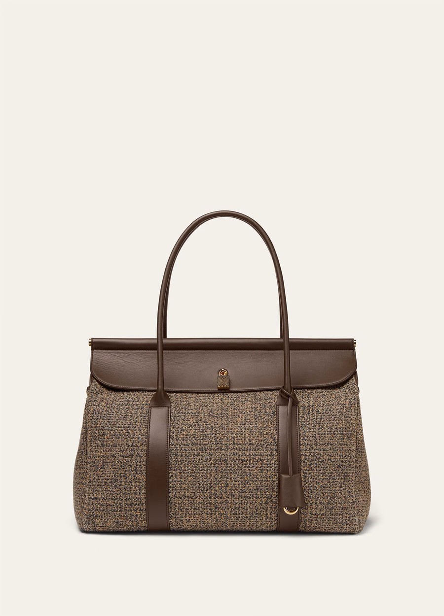 Loom Bag L37 Seda Lana Cachemira Marrón Cálido/Chocolate Oscuro/Regaliz/Oro Sol