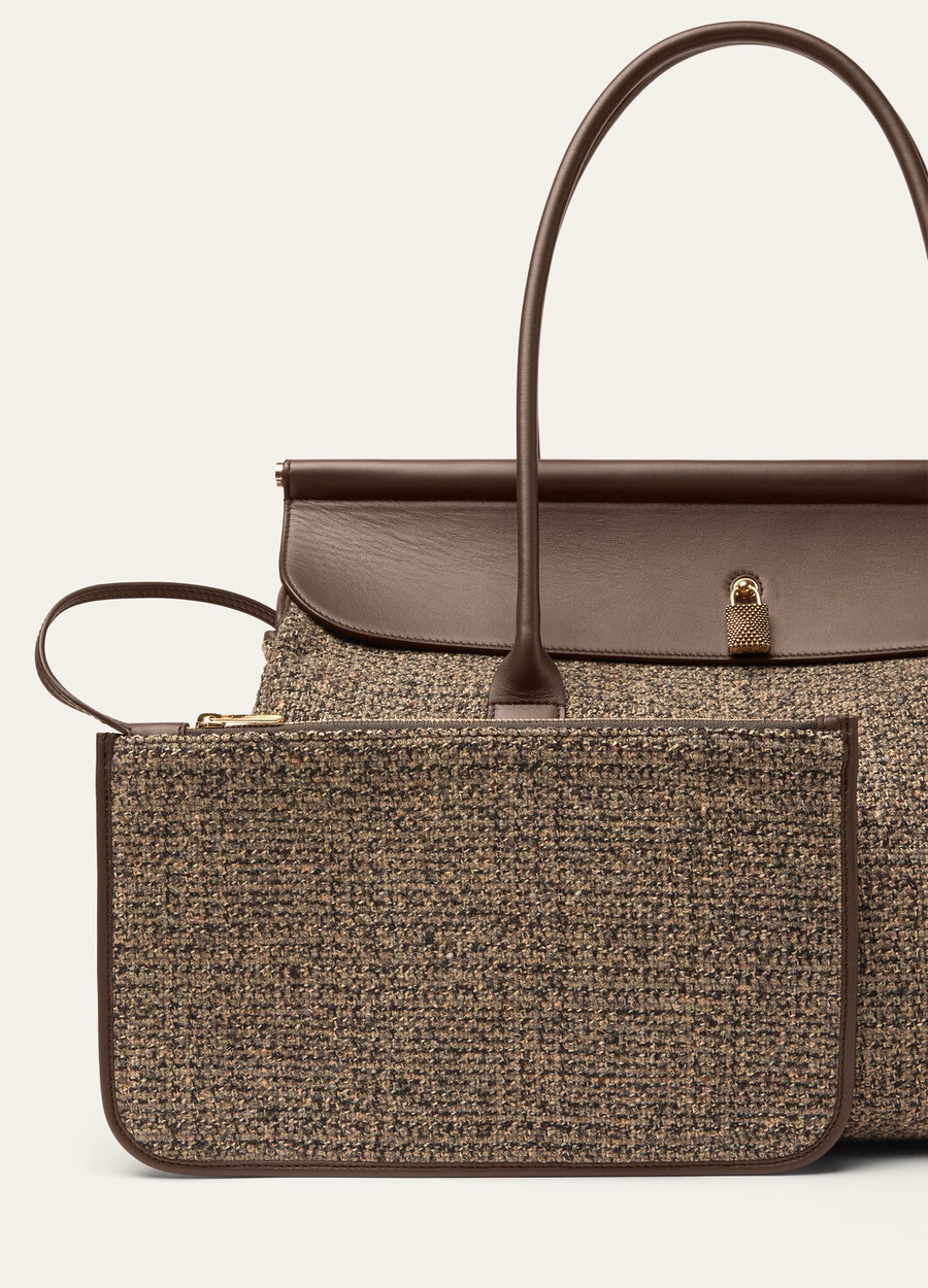 Loom Bag L37 Seda Lana Cachemira Marrón Cálido/Chocolate Oscuro/Regaliz/Oro Sol