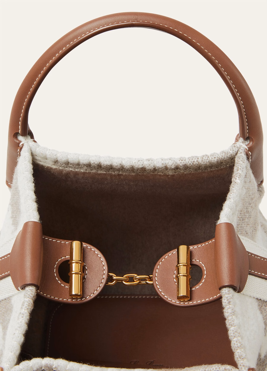 Bolso pequeño de cachemir y lana virgen en tonos gris niebla/guijarro invernal/turquesa/oro sol.