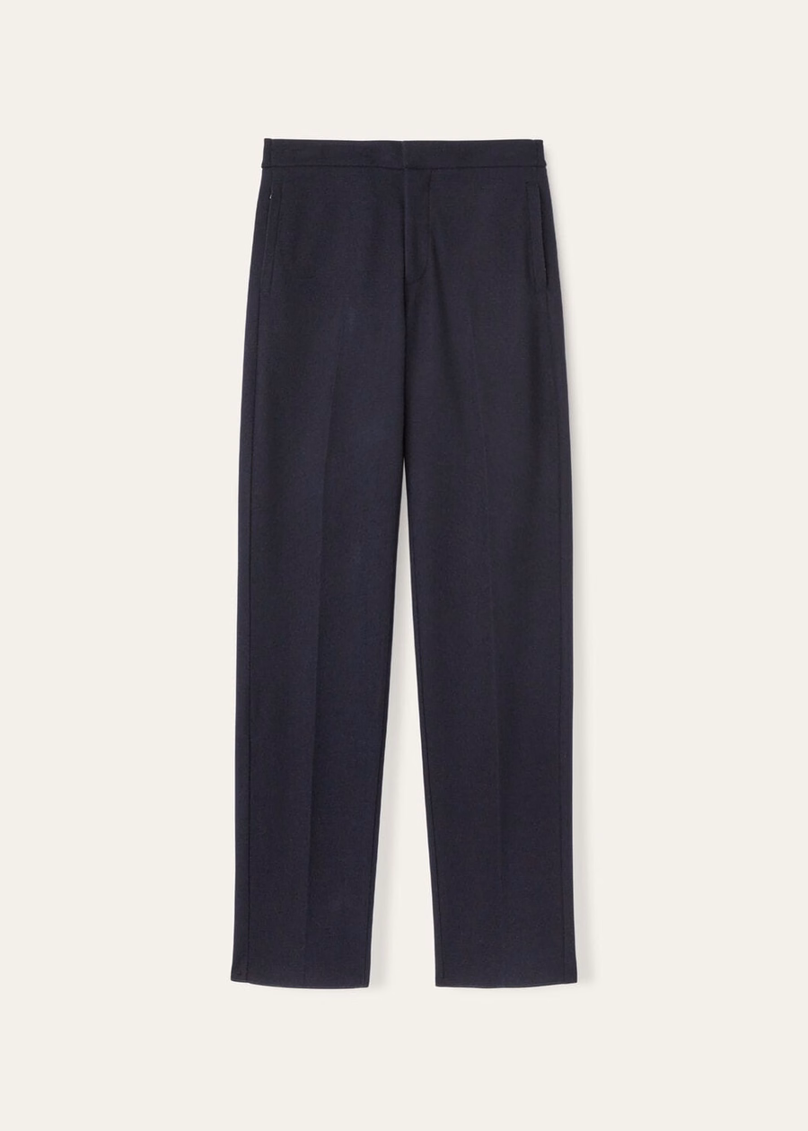 Pantalones de montar de lana virgen de cachemira, azul claro y azul marino.