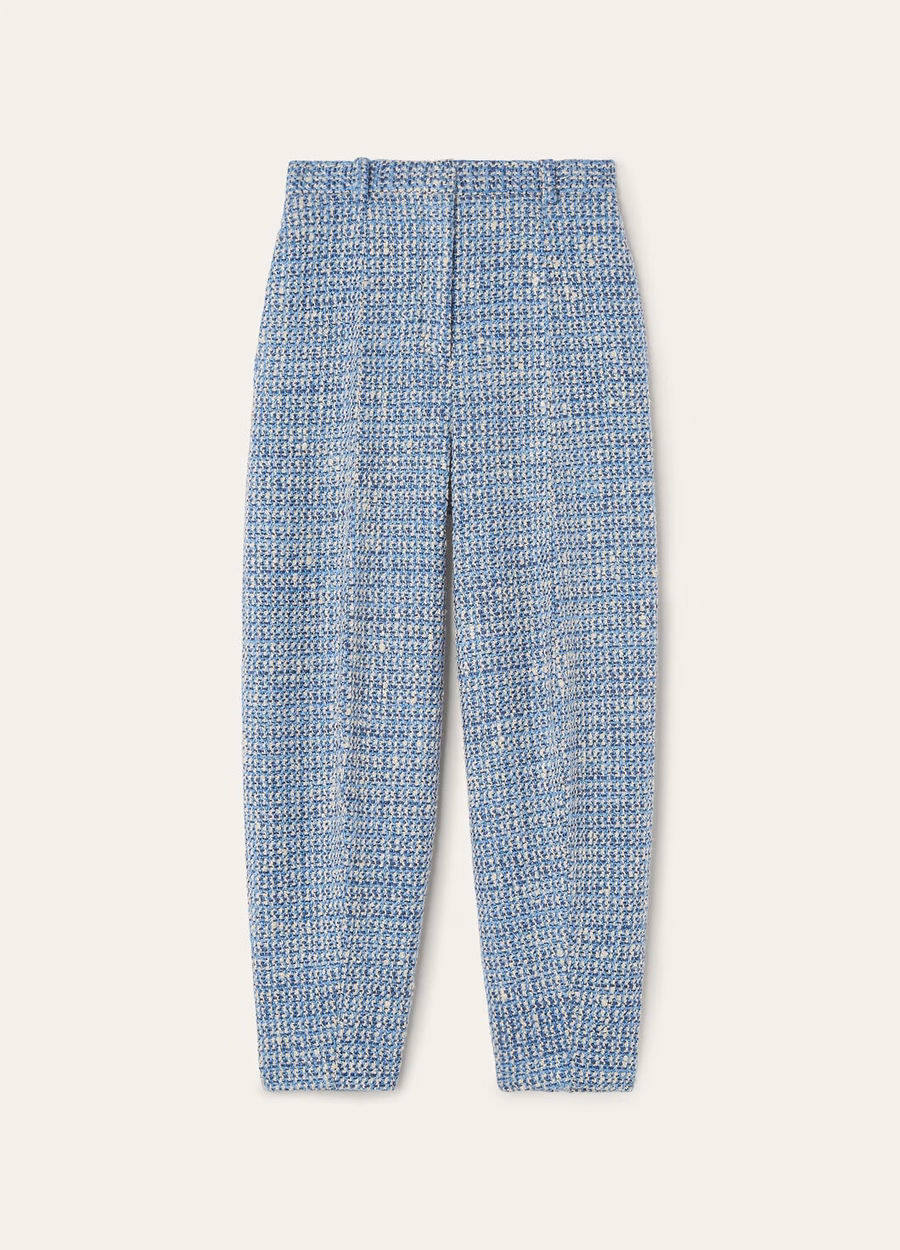 Pantalones Dan de seda y lana virgen tejida en color azul.