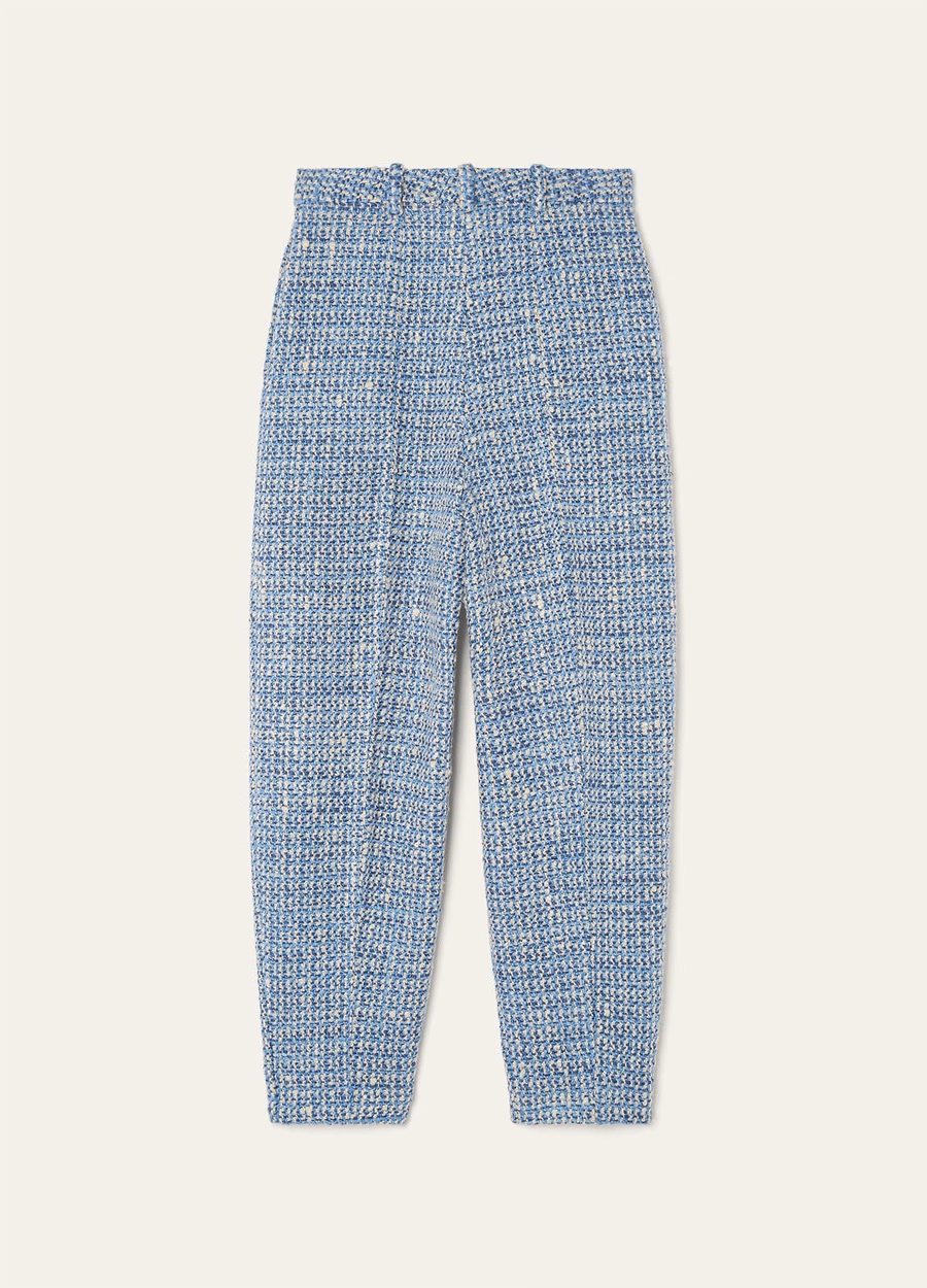 Pantalones Dan de seda y lana virgen tejida en color azul.