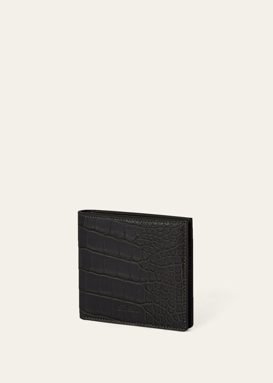 Cartera extracompacta de piel de cocodrilo negra