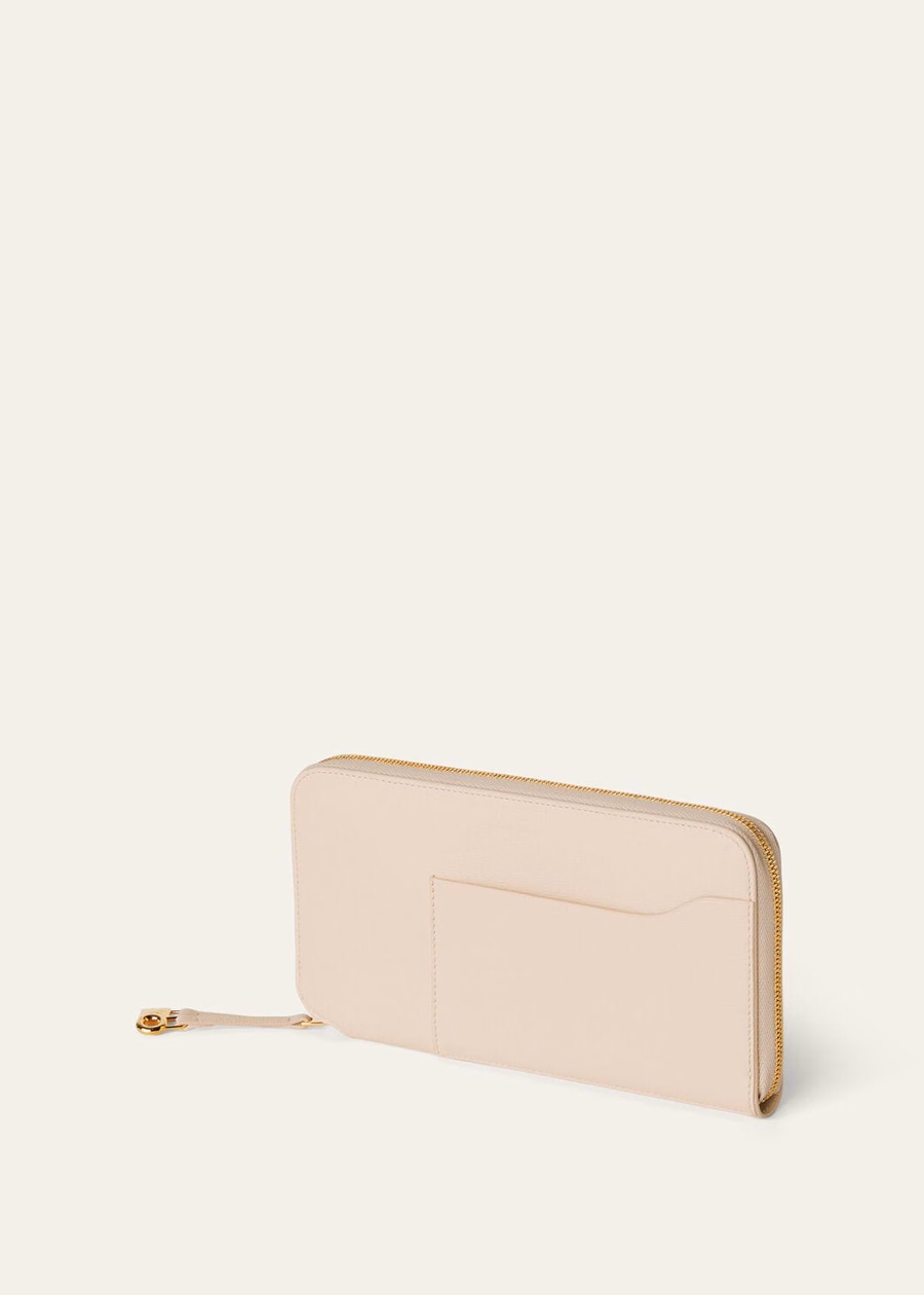 Cartera adicional con cremallera en piel de becerro color crema miel/oro sol.